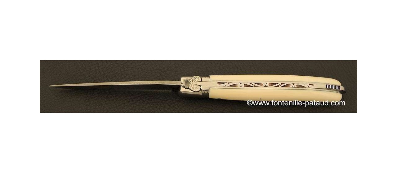True laguiole knife White Mammoth ivory and damascus blade