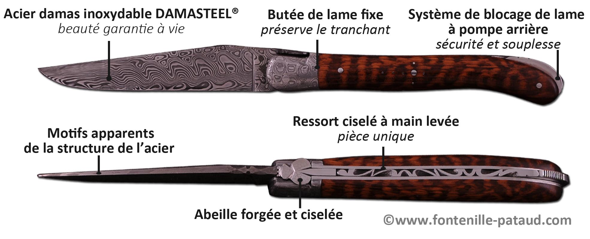 Laguiole Nature avec lame en acier damas inoxydable