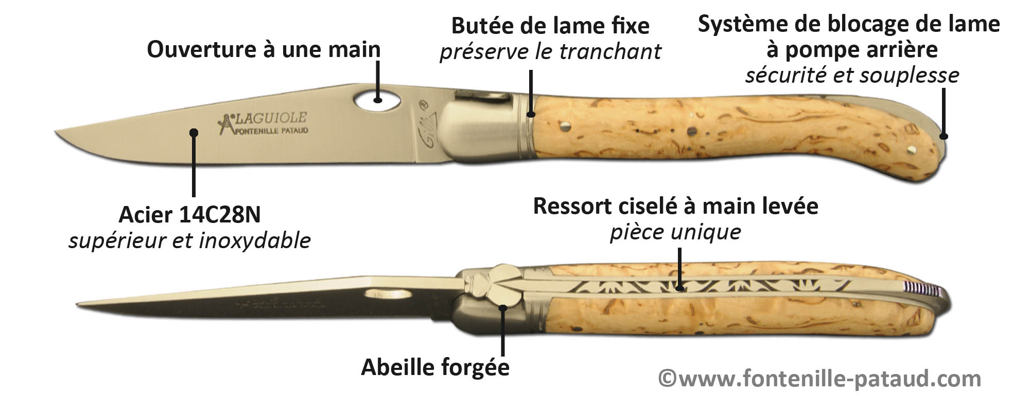 Couteau Laguiole Nature avec système d'ouverture à une main sur la lame