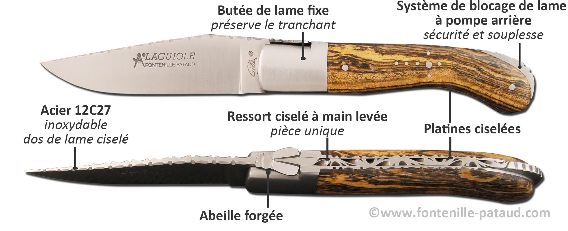 Laguiole sport guilloché garantie à vie, Laguiole de fabrication française